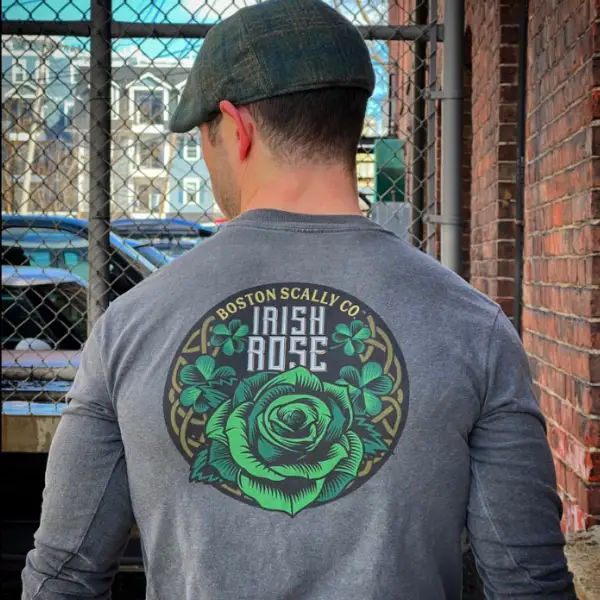 Boston Scally The Irish Rose Long Sleeve Pocket Tee T-Shirt - Vintage Black