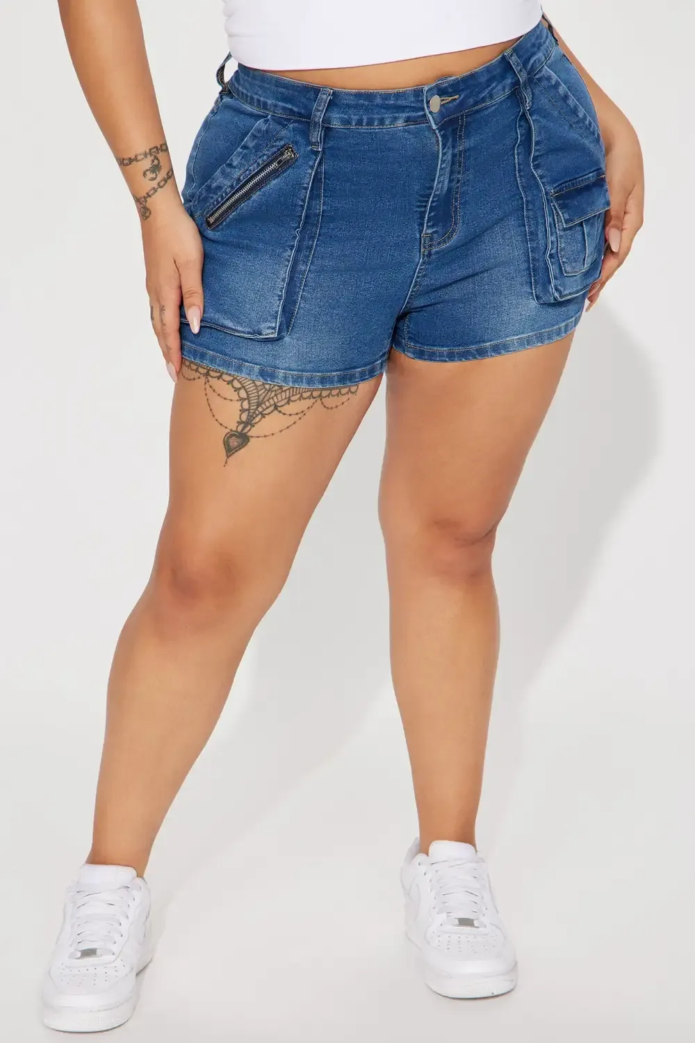 Same Girl Zip Cargo Stretch Denim Shorts - Dark Wash