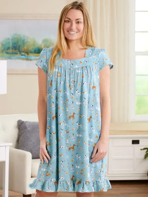 Ella Simone Puppy Pals Cotton Knit Short Nightgown