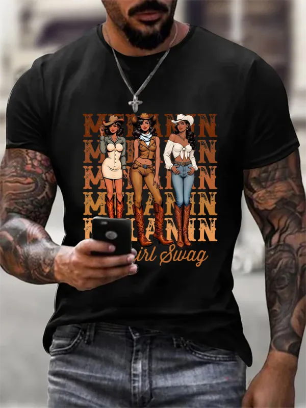 Men'S Round-Neck Short-Sleeved T-Shirt With Cowgirl Bwag Prints