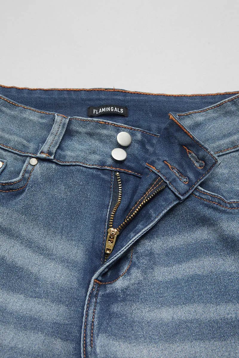 Split Hem Stitch Detail High Rise Capri Jeans