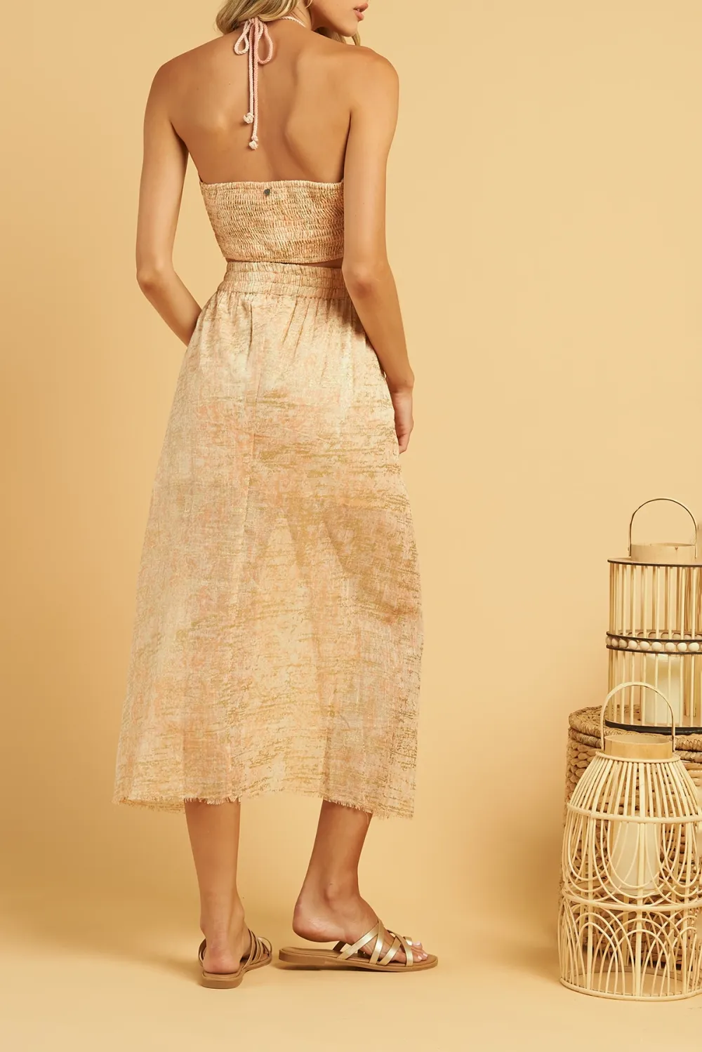 Yellow Textured High Slit Maxi Skirt