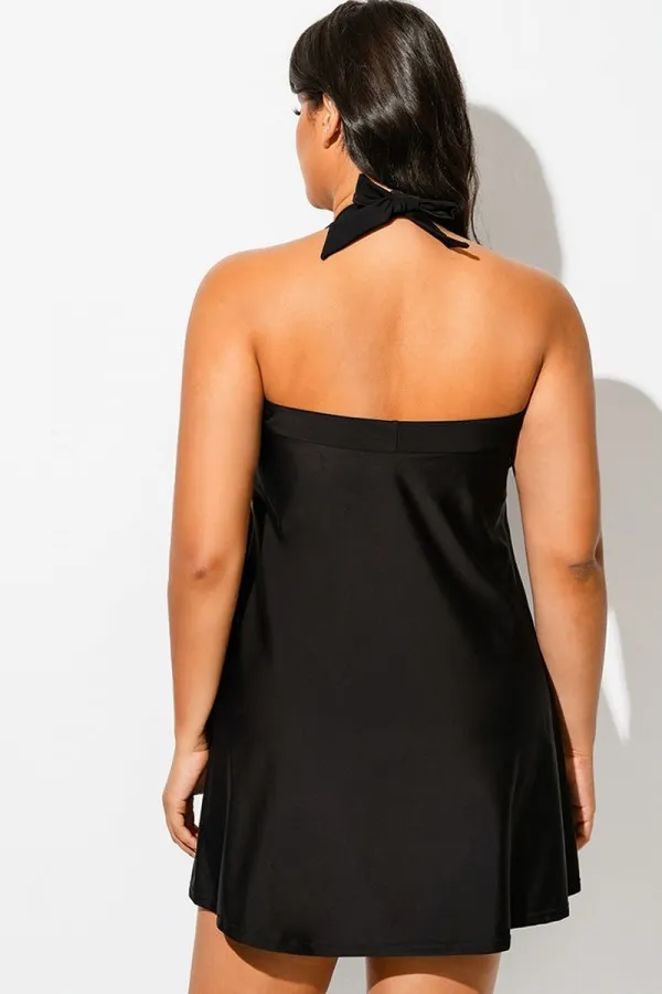 Black & White Stripe Halter Straps Women Swimdress
