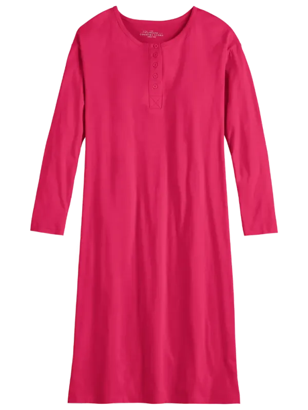 Comfort Knit Solid Color Cotton Long-Sleeve Nightgown