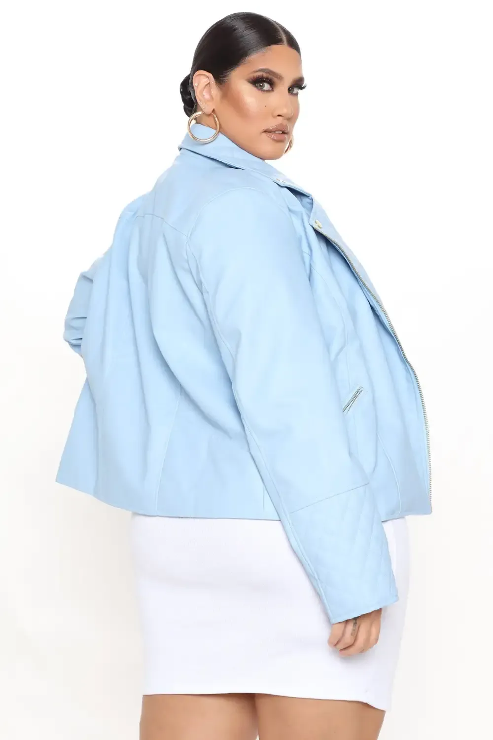 Out For A Ride Vegan Leather Moto Jacket - Light Blue