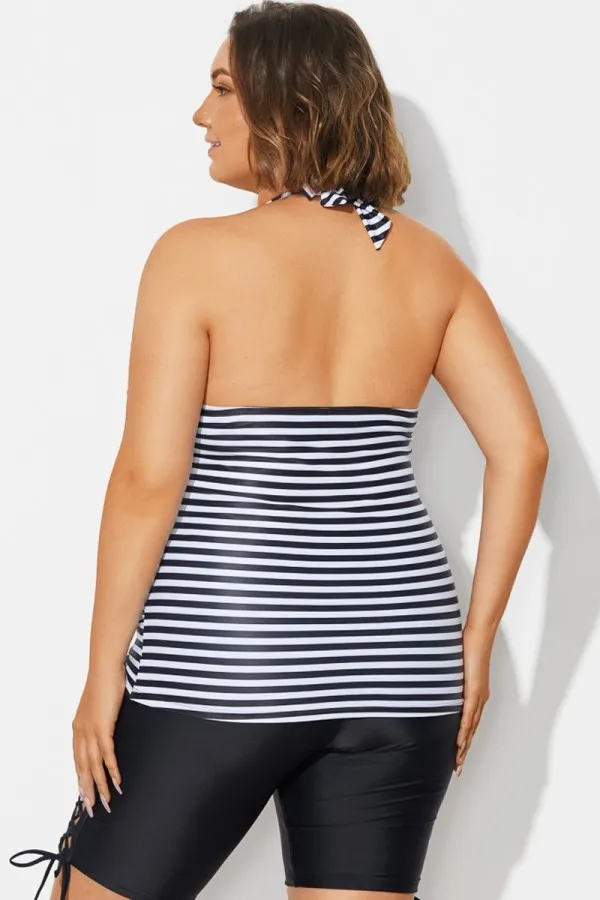 Tie-Dye Printed Self-Tie Halter Shirred Tankini Top