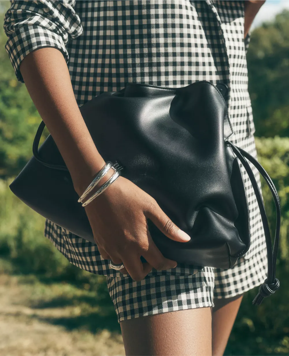 Drawstring Faux Leather Clutch Bag