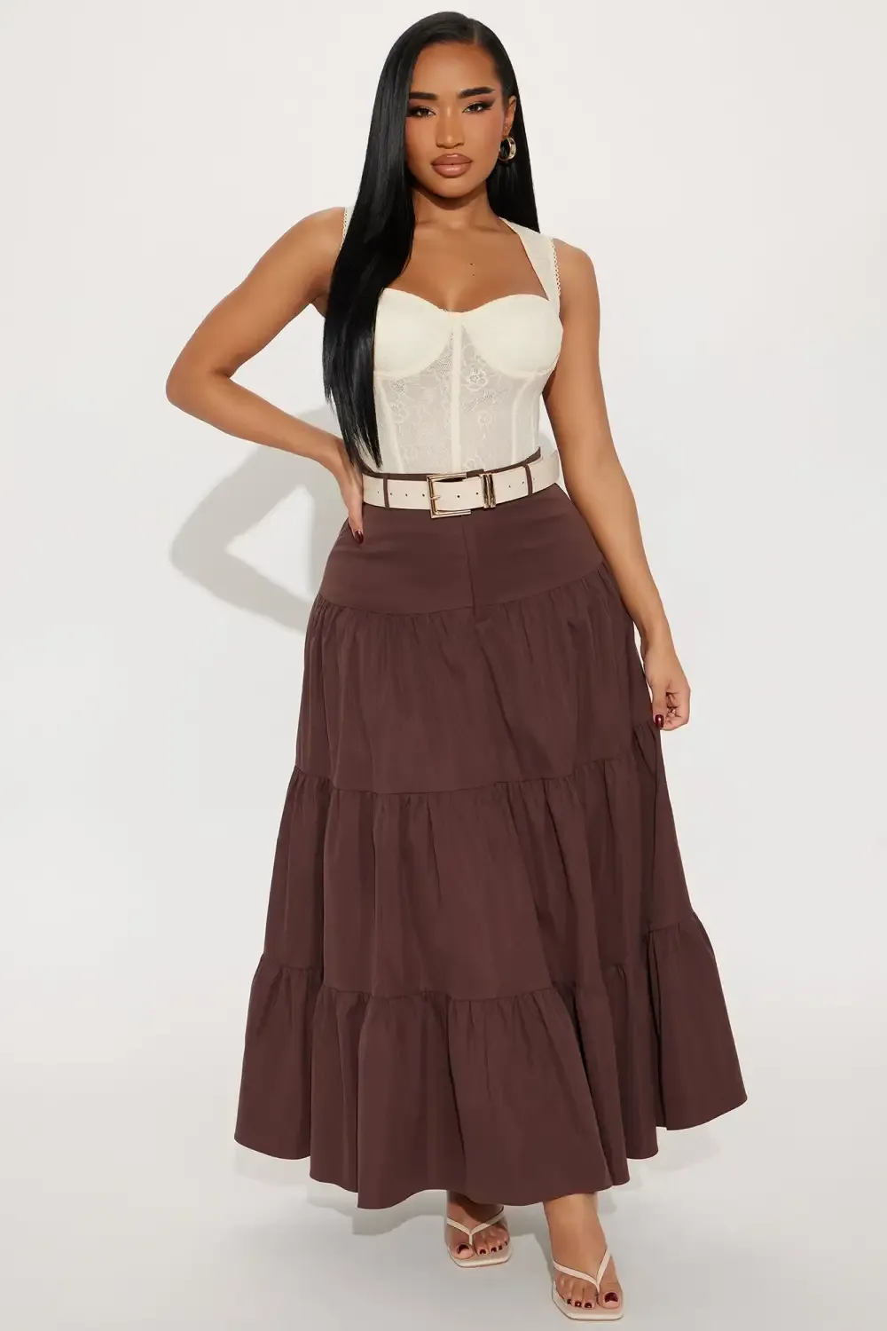 Marina Tiered Maxi Skirt - Chocolate