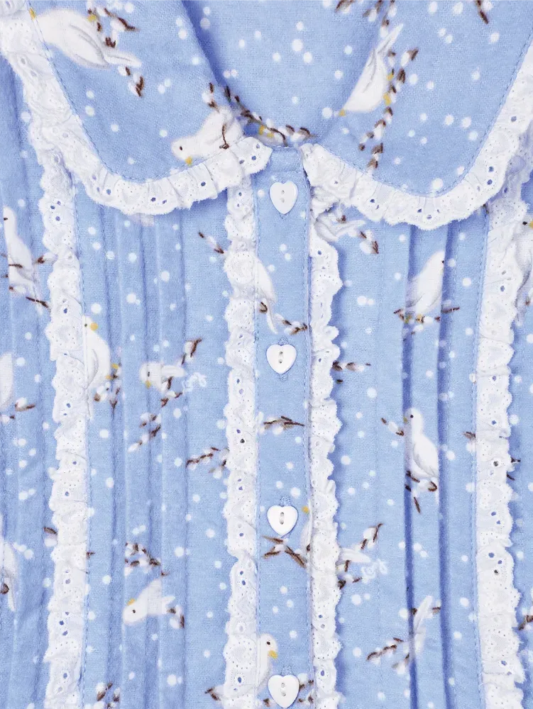 Lanz White Doves Flannel Pajama Set