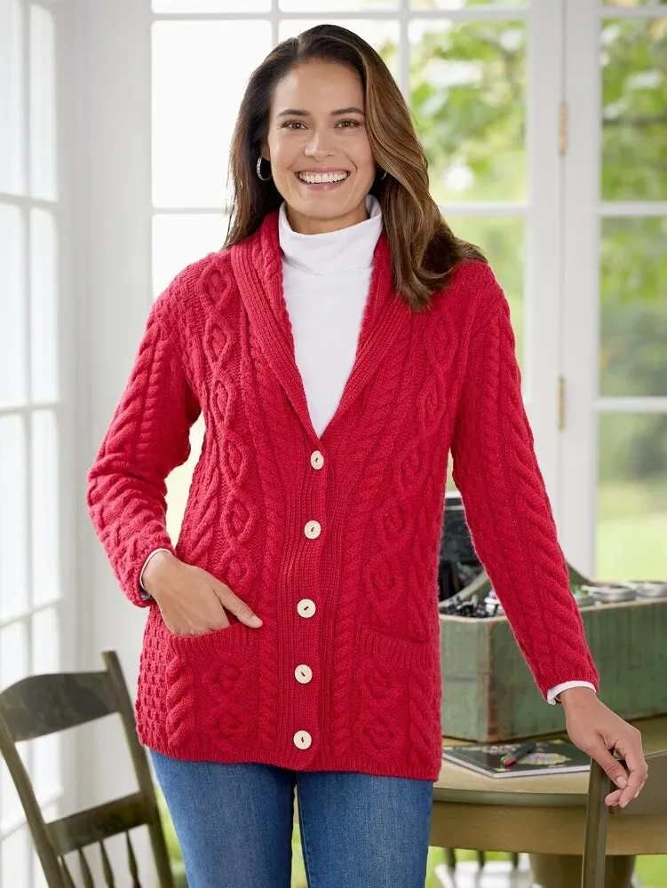 Women's Irish Supersoft Wool Shawl-Collar Cardigan