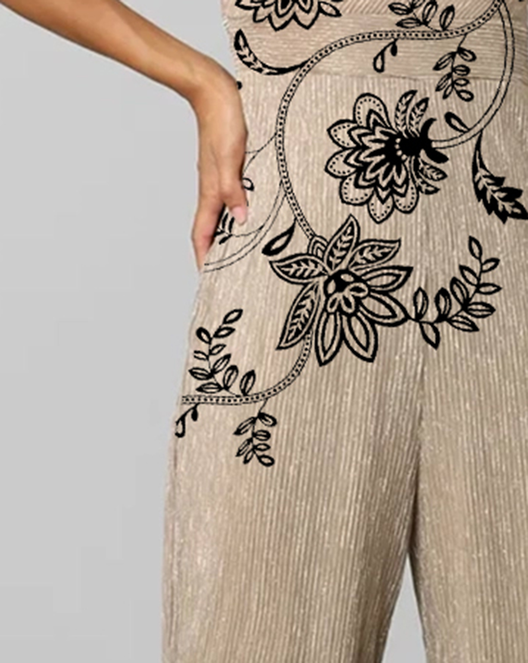 Beige One Shoulder Abstract Print Jumpsuit