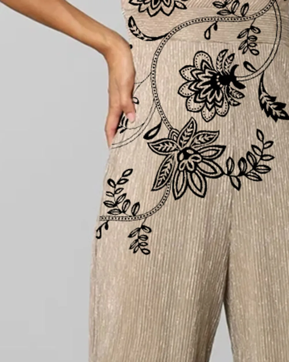 Beige One Shoulder Abstract Print Jumpsuit