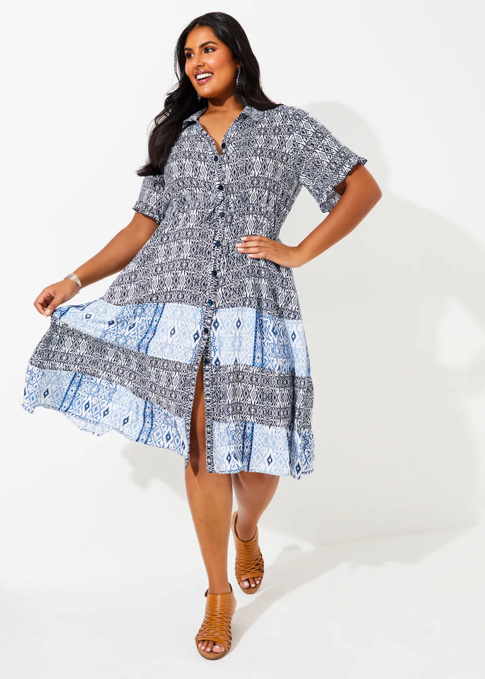 Ikat Lurex Tier Natural Dress