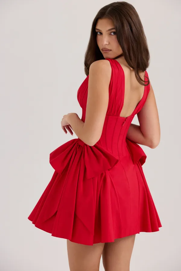 Red Cotton Bow Mini Dress