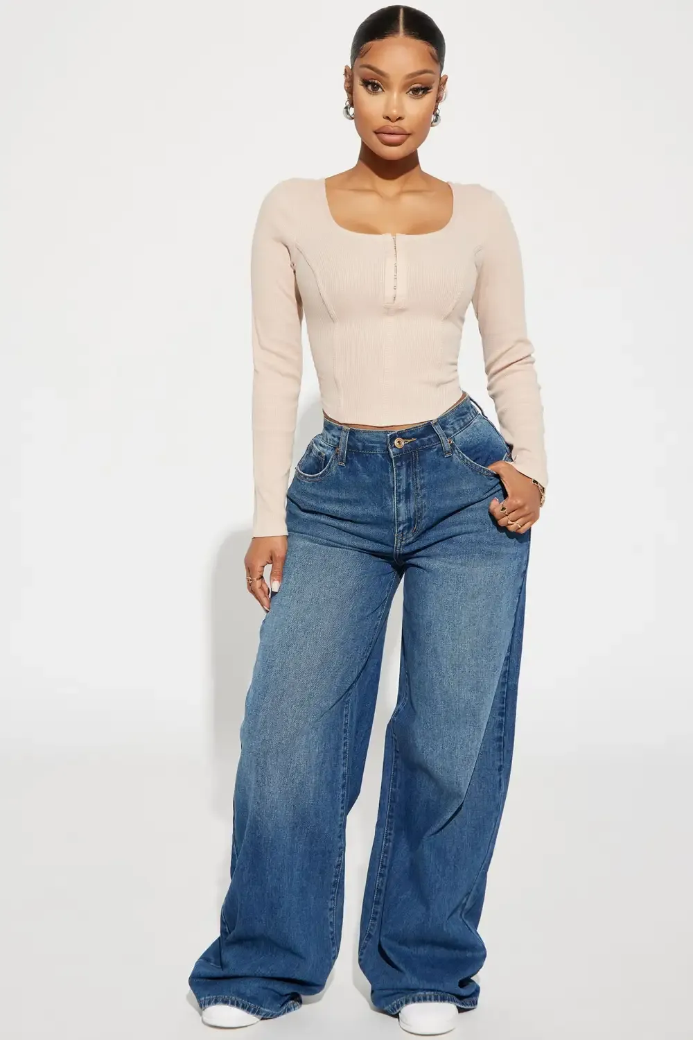 Chelsea Drop Waist Baggy Jeans - Medium Wash