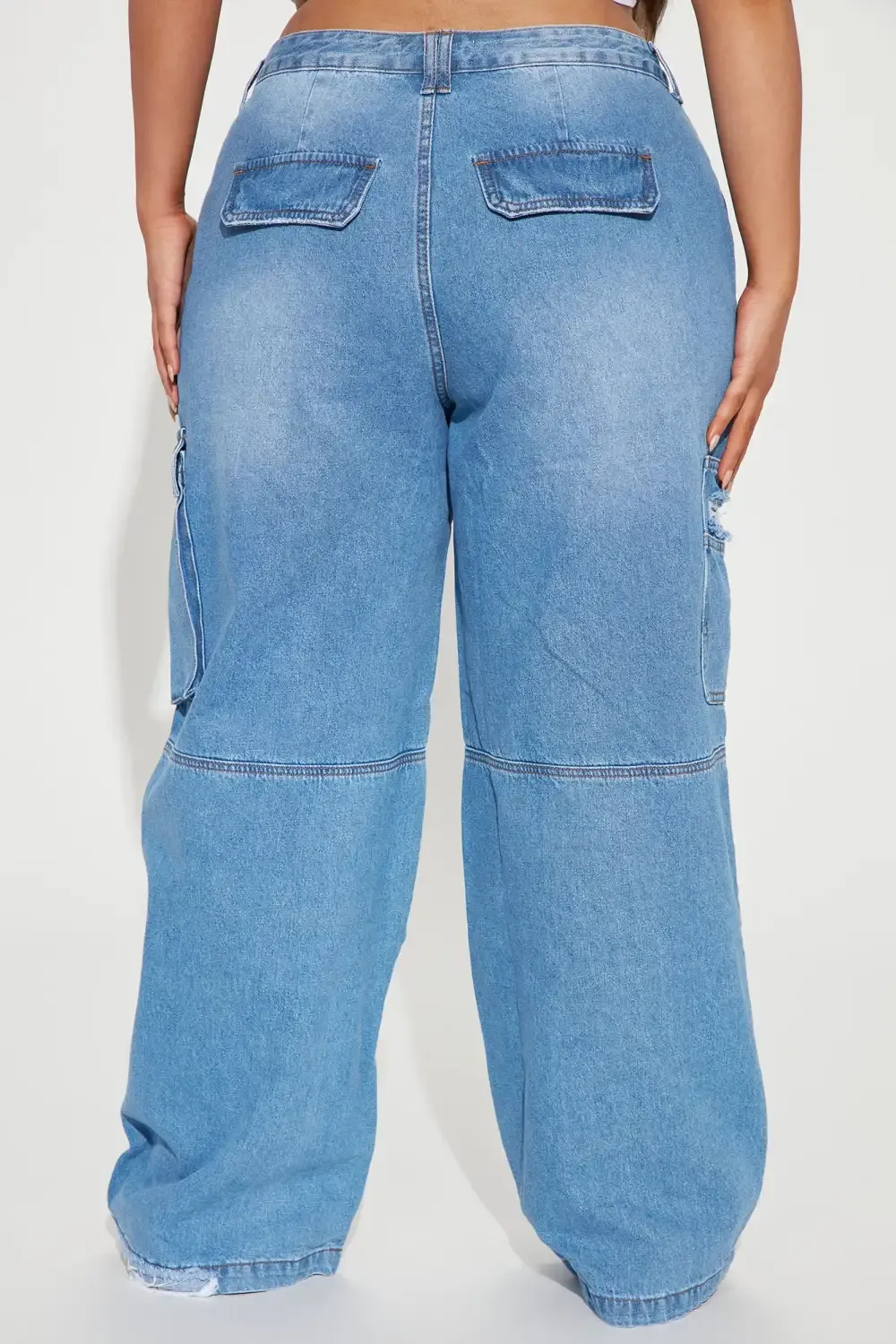 Ready Or Not Cargo Jeans - Light Blue Wash