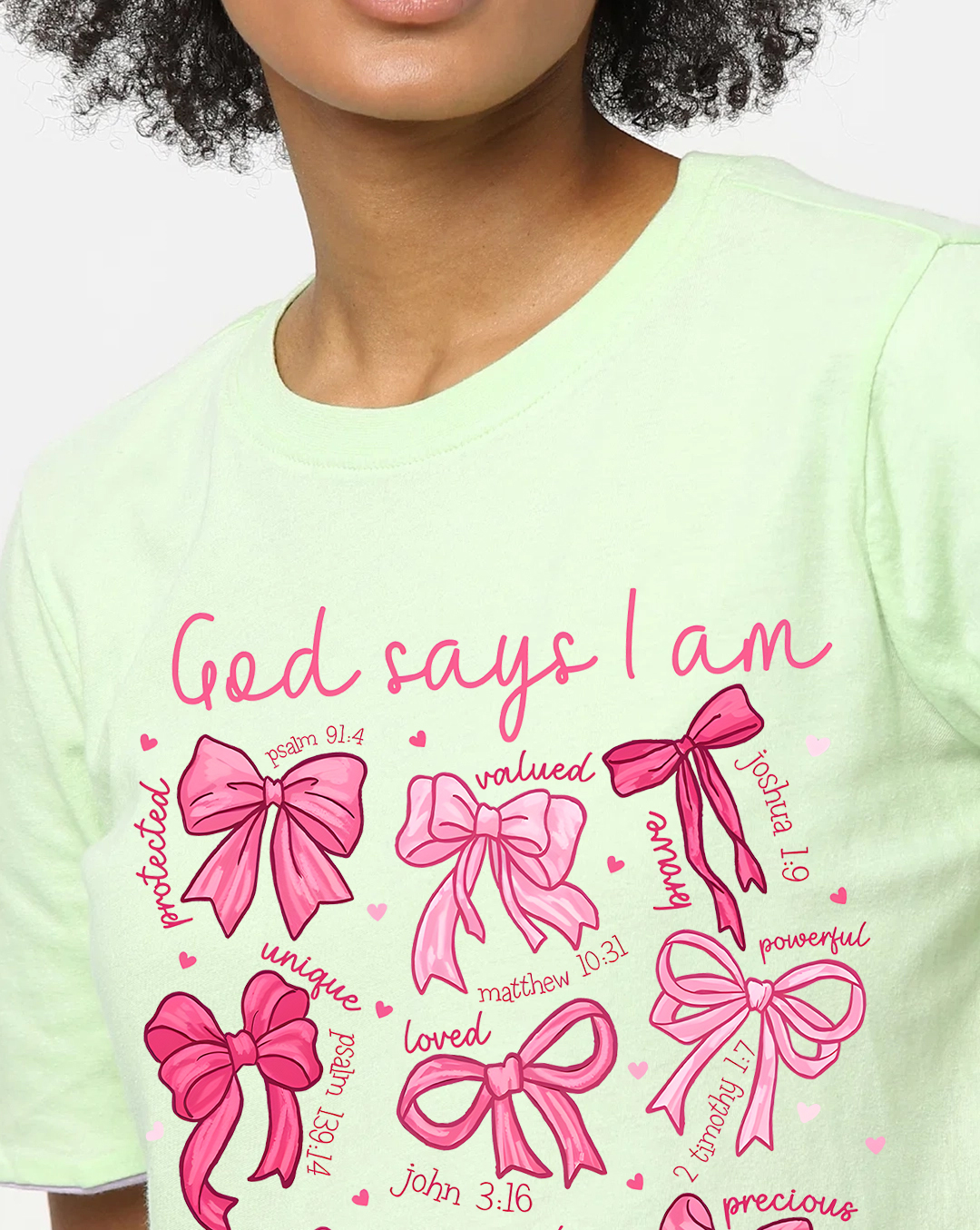Light Green Reversible Bow Print Cropped T-shirt