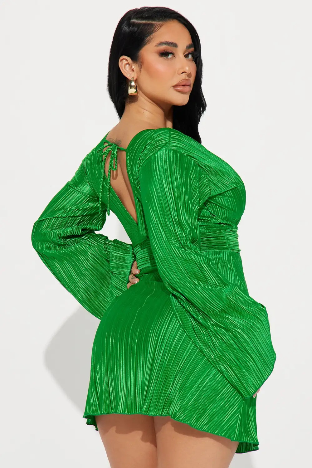 Ciara Plisse Mini Dress - Green