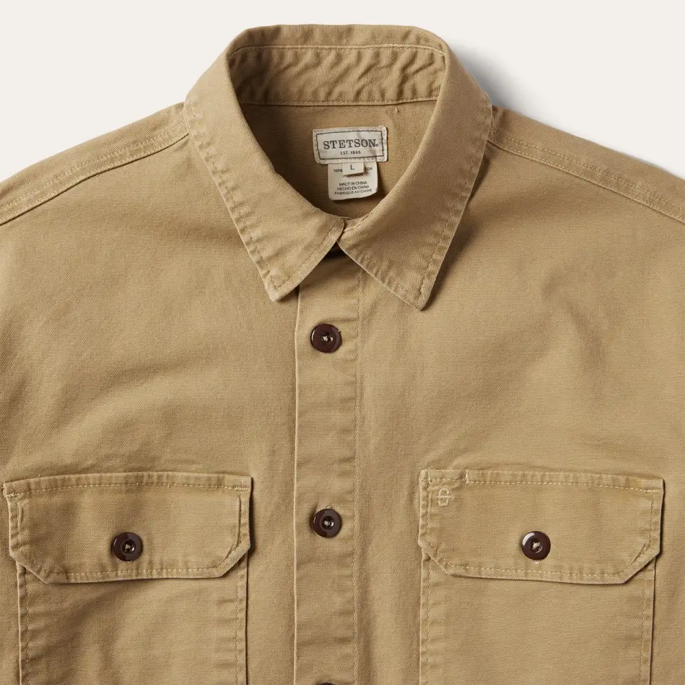 Camel Stretch Canvas Shirt Jacket