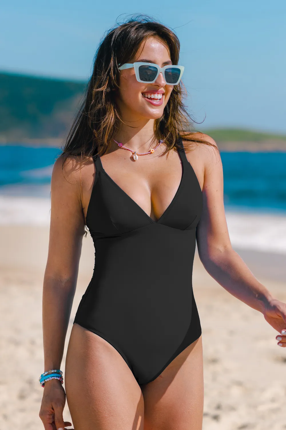 Black Plunging Slim & Sculpt Lace-Up Back One-Piece