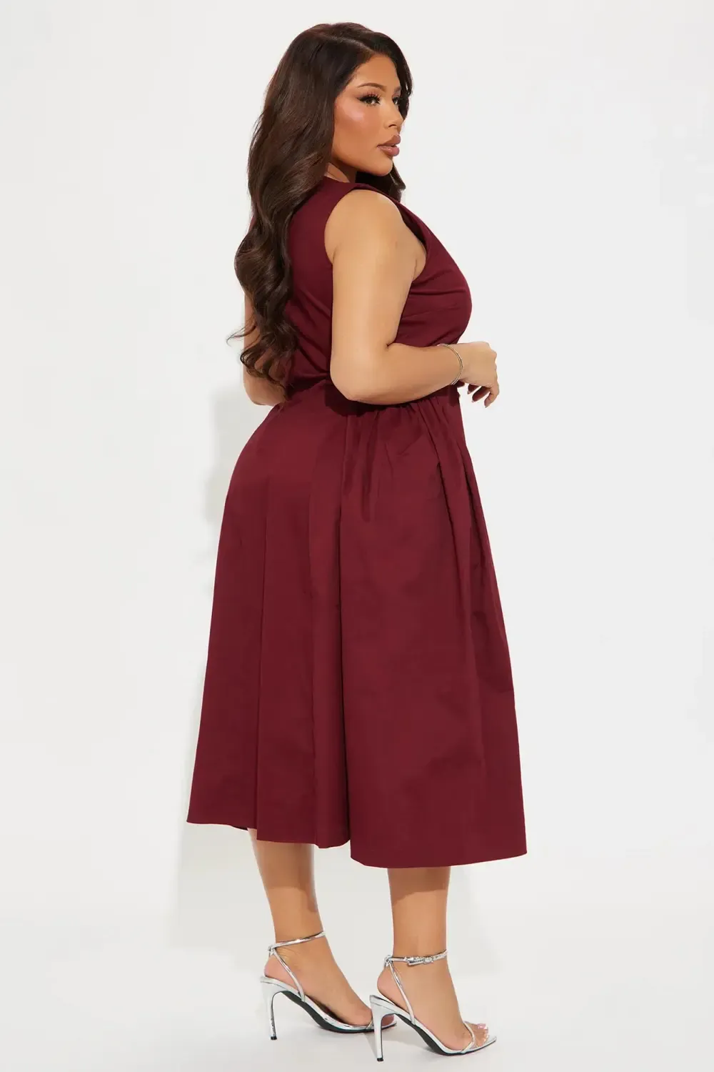 Gentle Touch Ruched Midi Dress - Burgundy