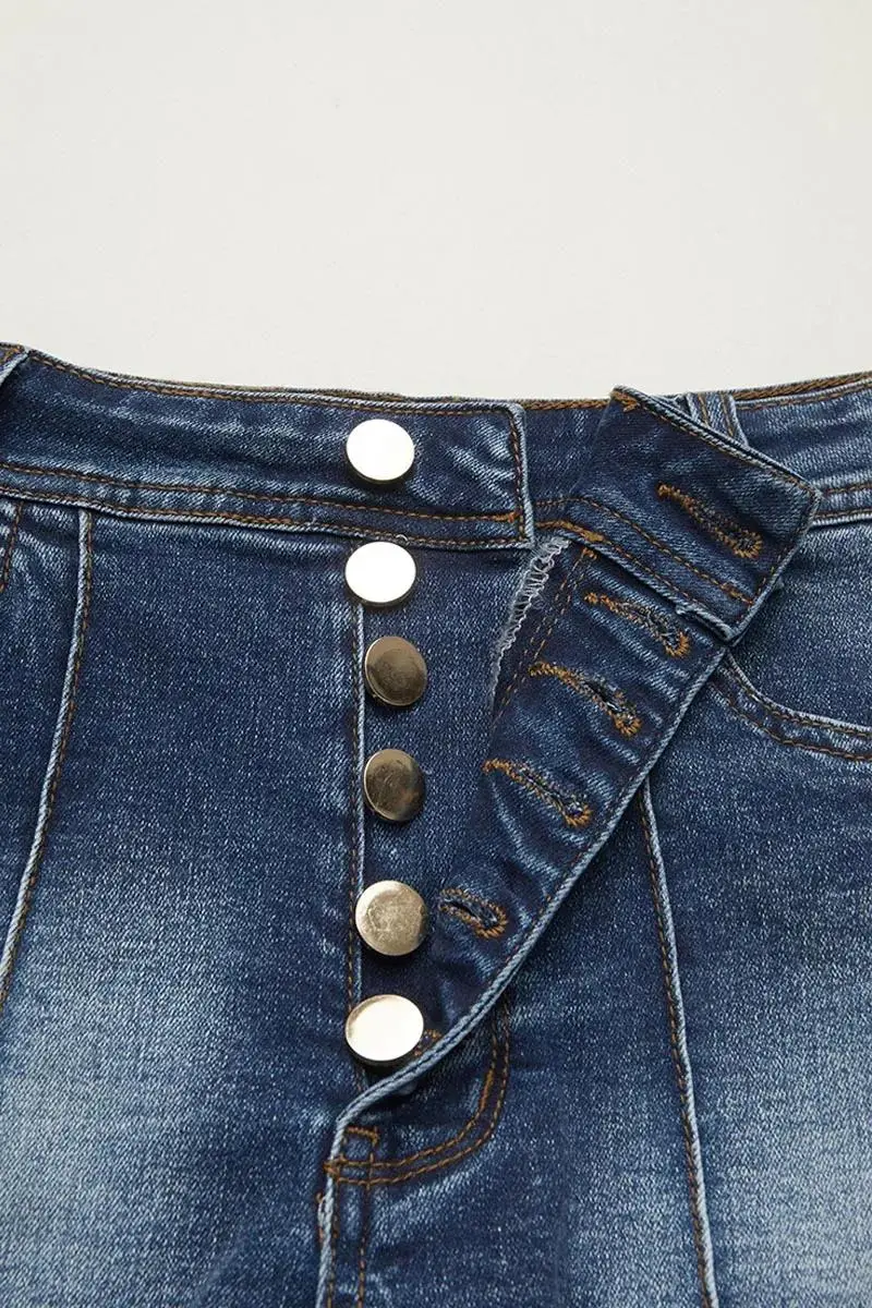 Raw Hem Button Fly High Rise Denim Shorts