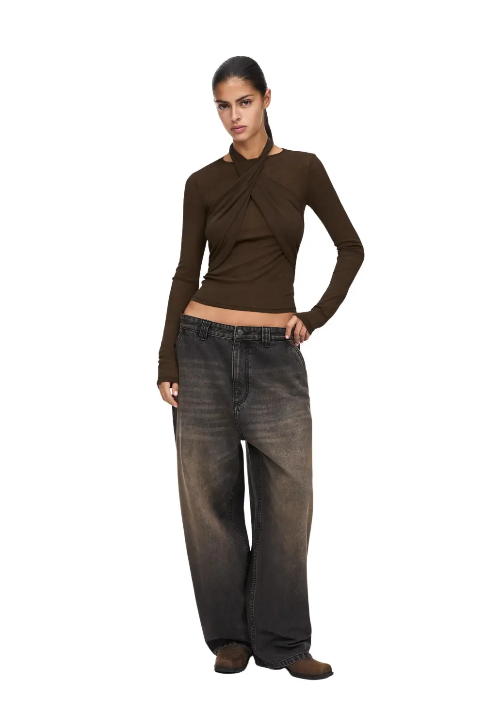 Crossover neckline T-shirt