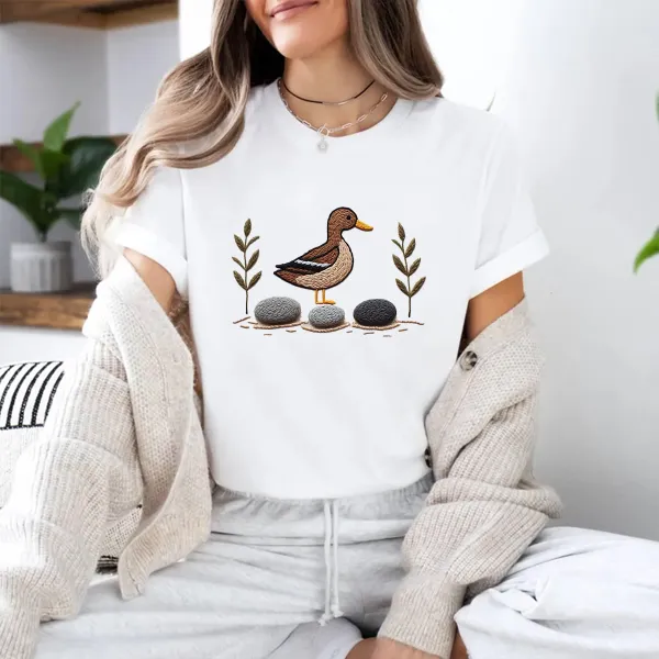 Animal Duck Printed Round Neck Short Sleeve T-Shirt