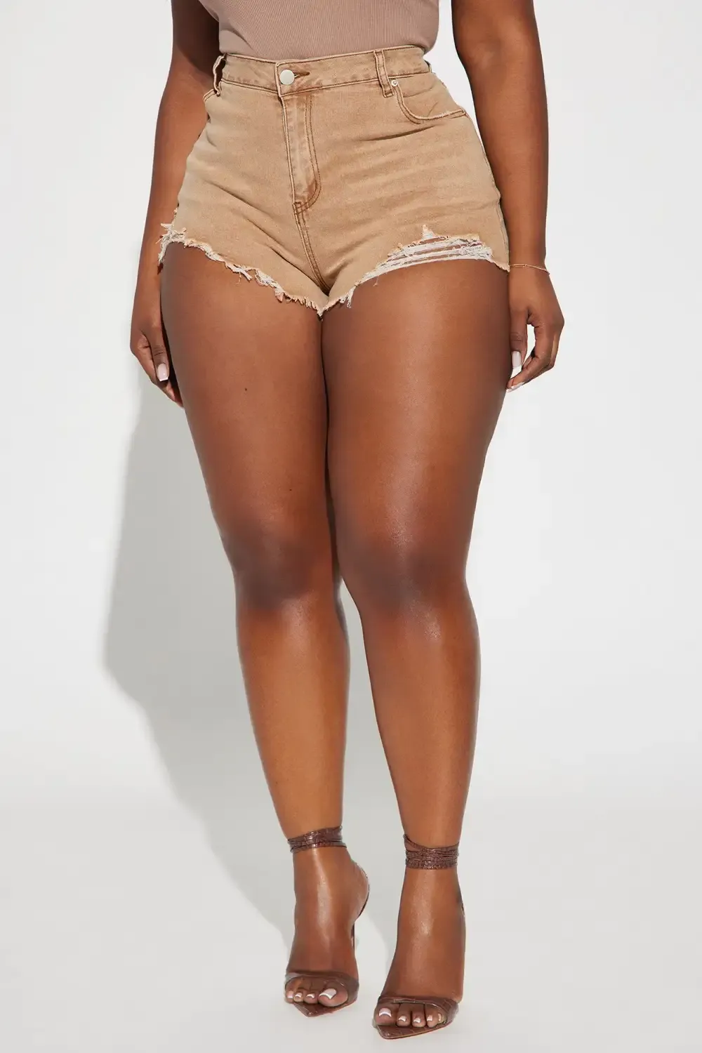 Get To You Stretch Denim Shorts - Tan