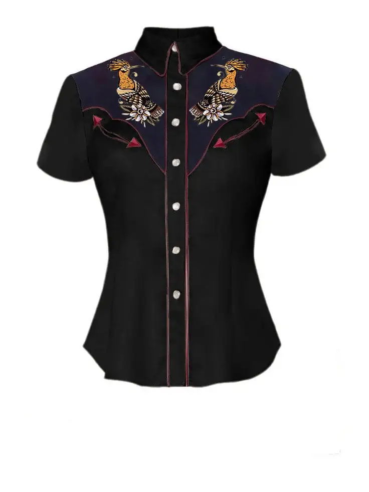 Western Traditional Bird Print Casual Shirt