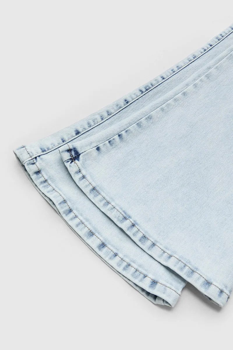 Multi Pocket Double Button Mid Rise Flare Cargo Jeans