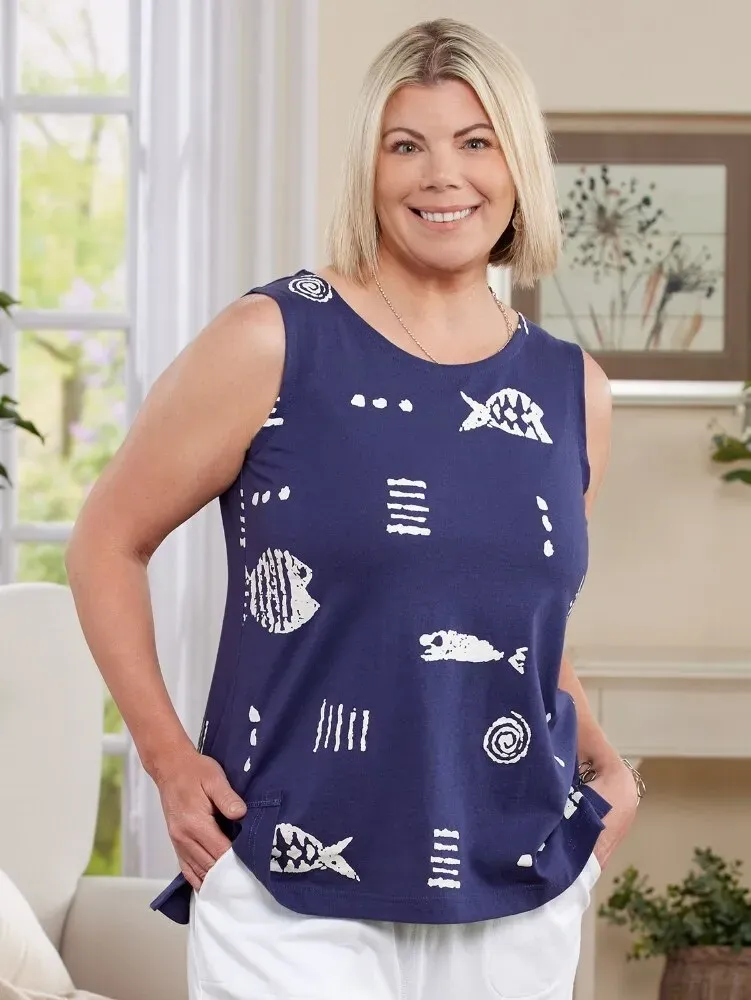 M.MAC Rock Fish Sleeveless Cotton Knit Top