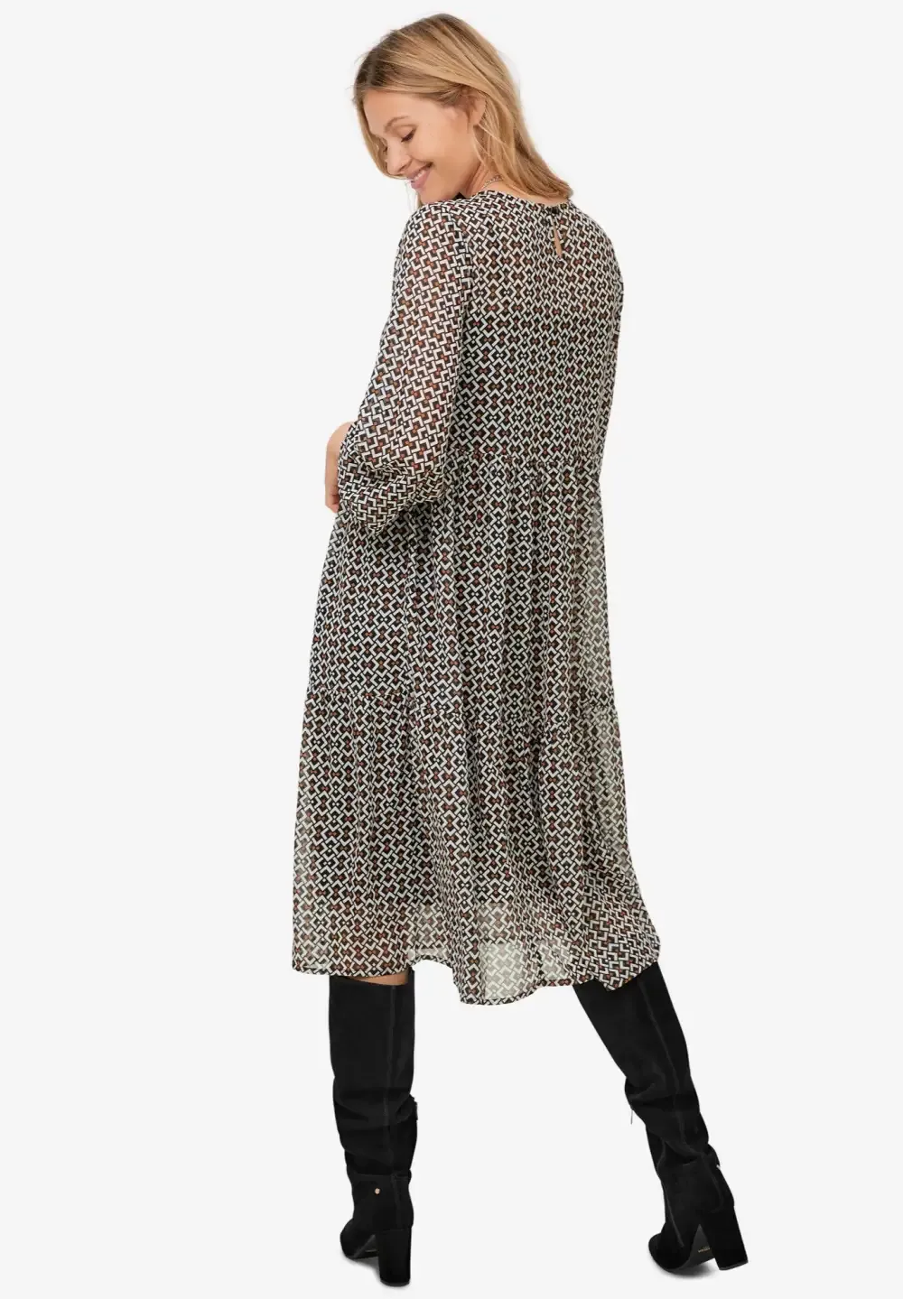 Sheer Overlay Tiered Dress