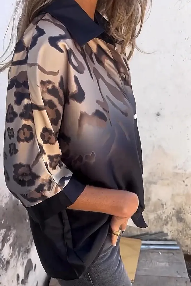 Women's leopard print gradient casual shirt