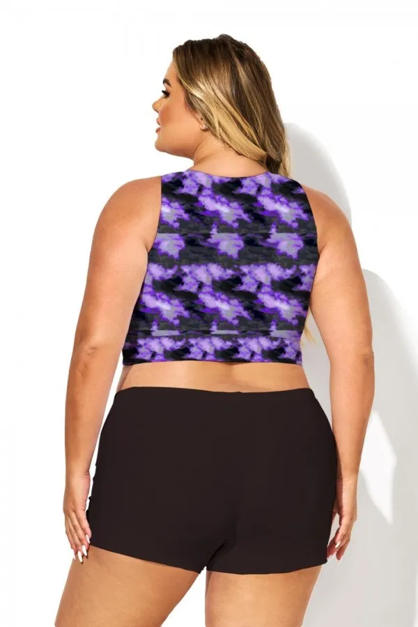 Plus Size Tie-Dye Knotted Crop Bikini Top