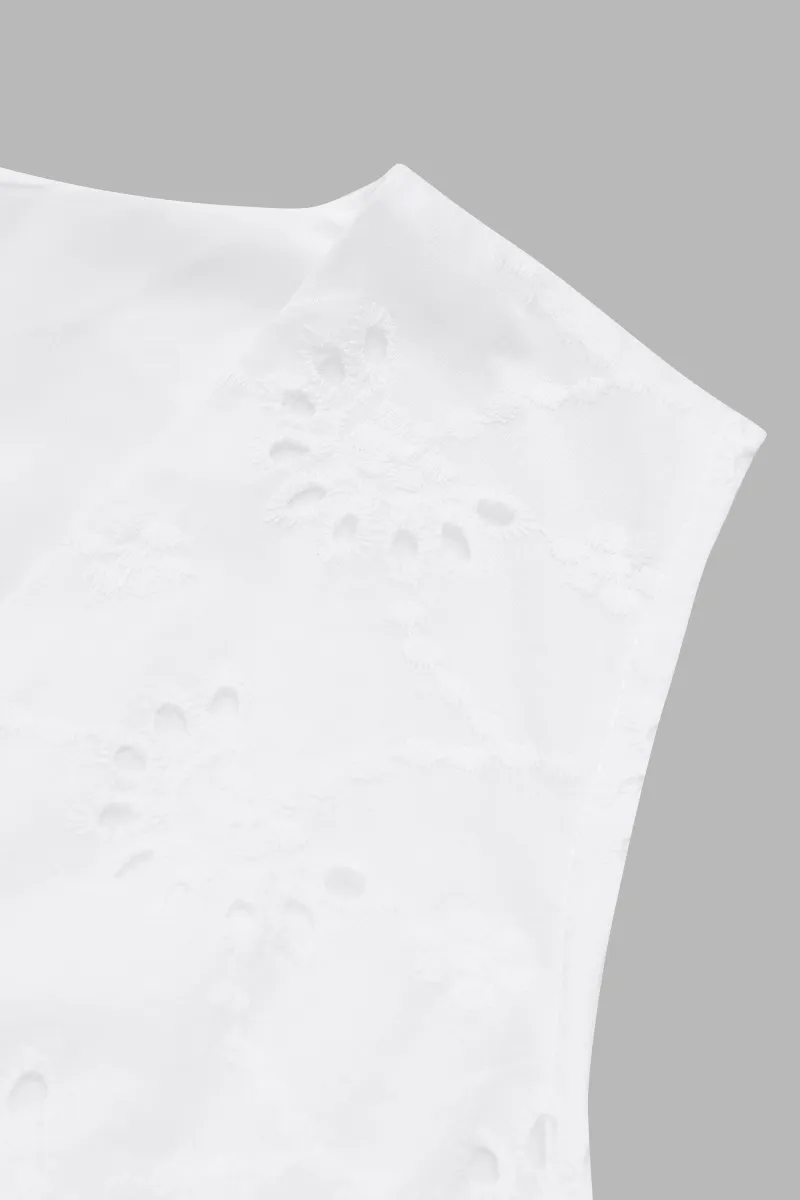 Solid Eyelet Embroidery Button Front V Neck Asymmetrical Vest