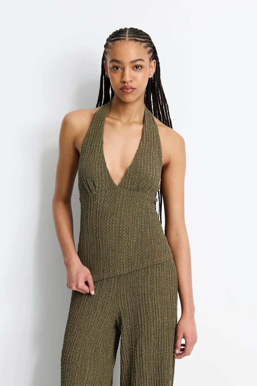 Creased-effect halter top
