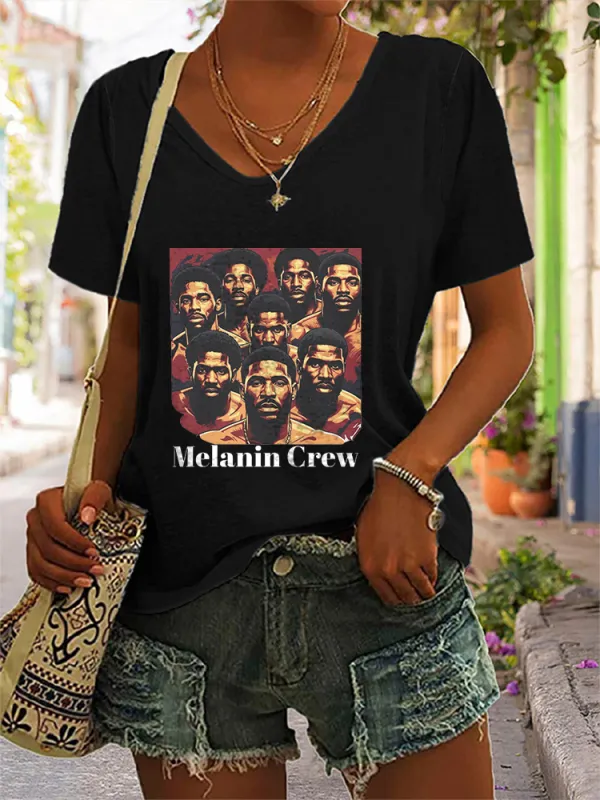 Women'S Melanin Crew V-Neck Short-Sleeved T-Shirt