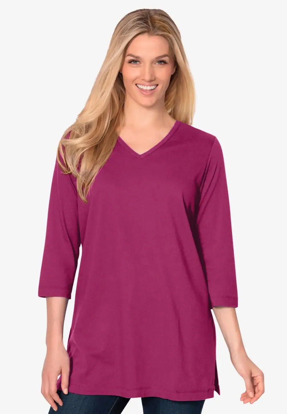 Perfect Three-Quarter Sleeve V-Neck Tunic