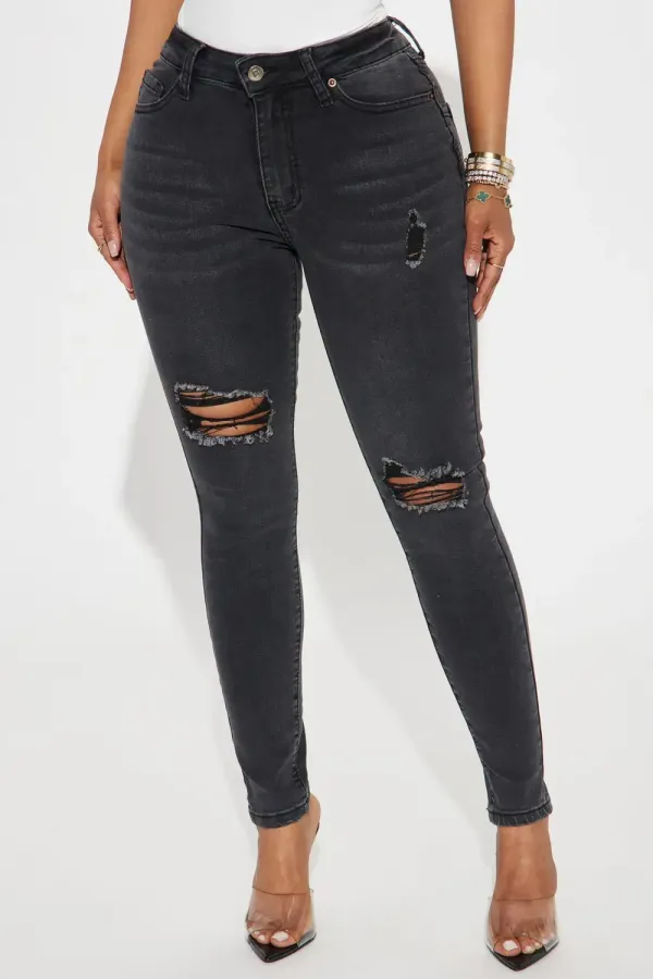 Got Spunk Destroyed High Stretch Skinny Jean - Black Wash