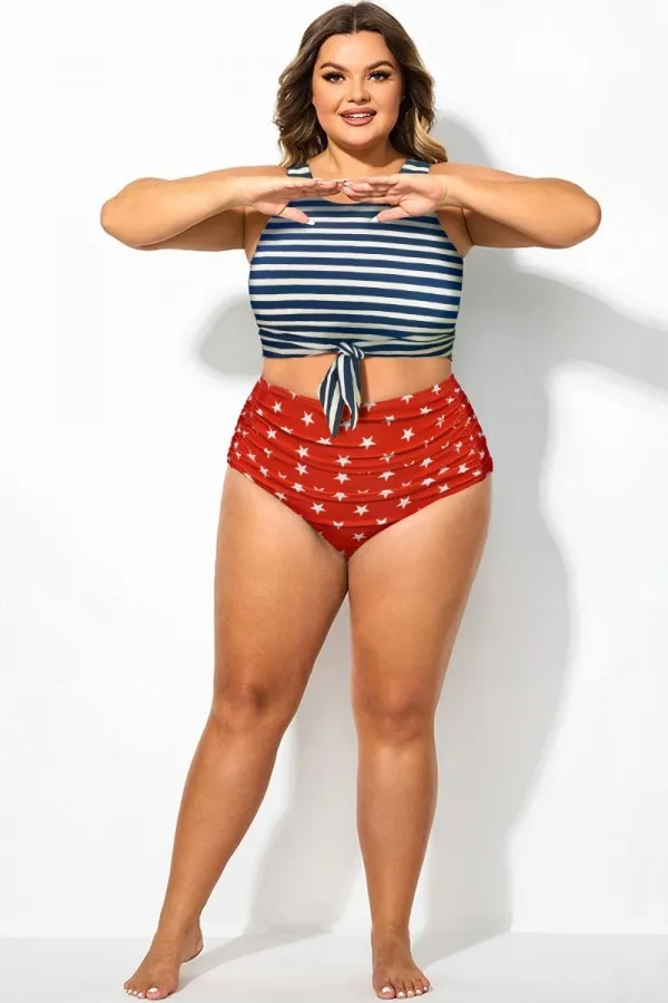 Plus Size Red Stars High Waisted Bottom