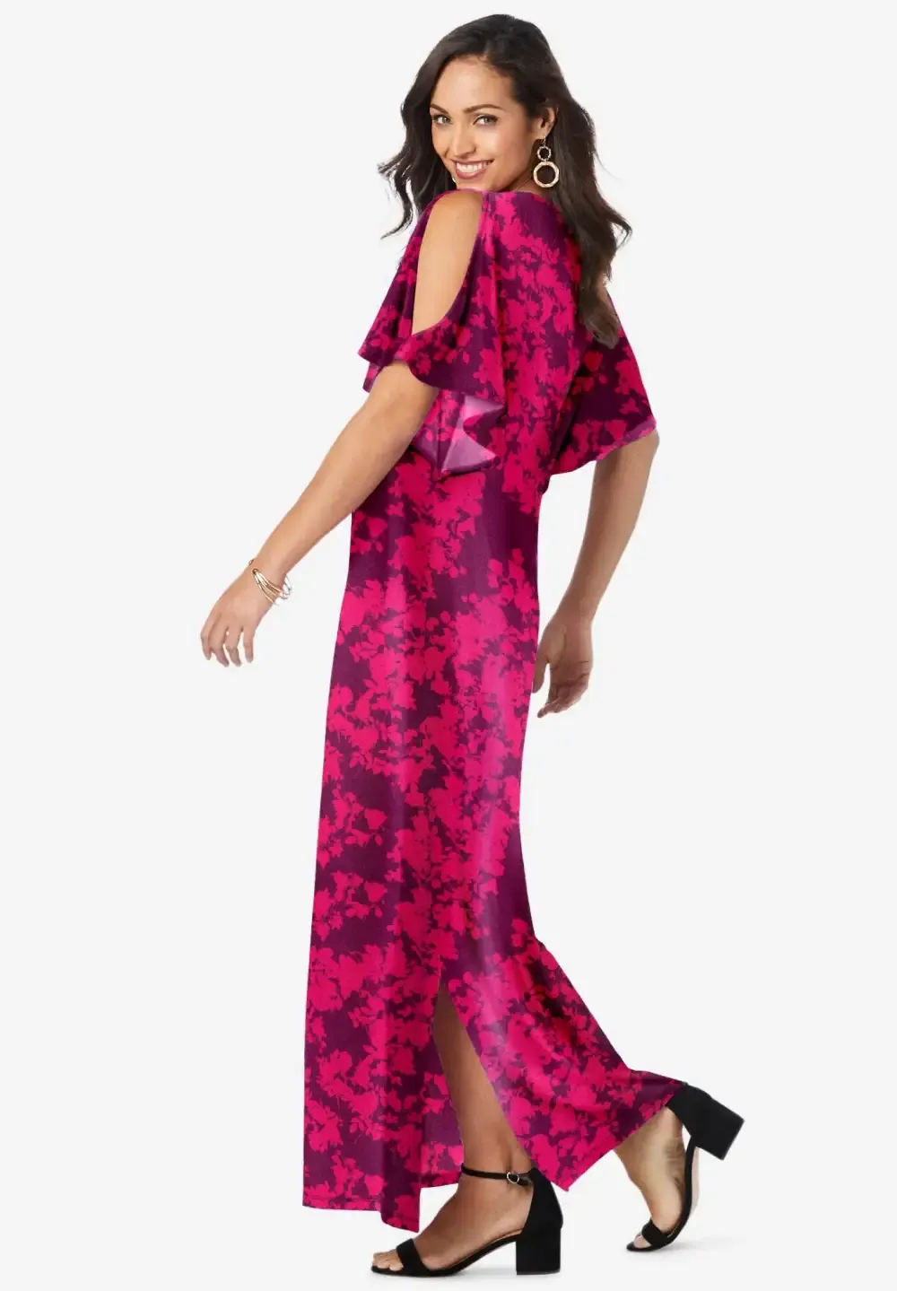 Stretch Knit Cold Shoulder Maxi Dress