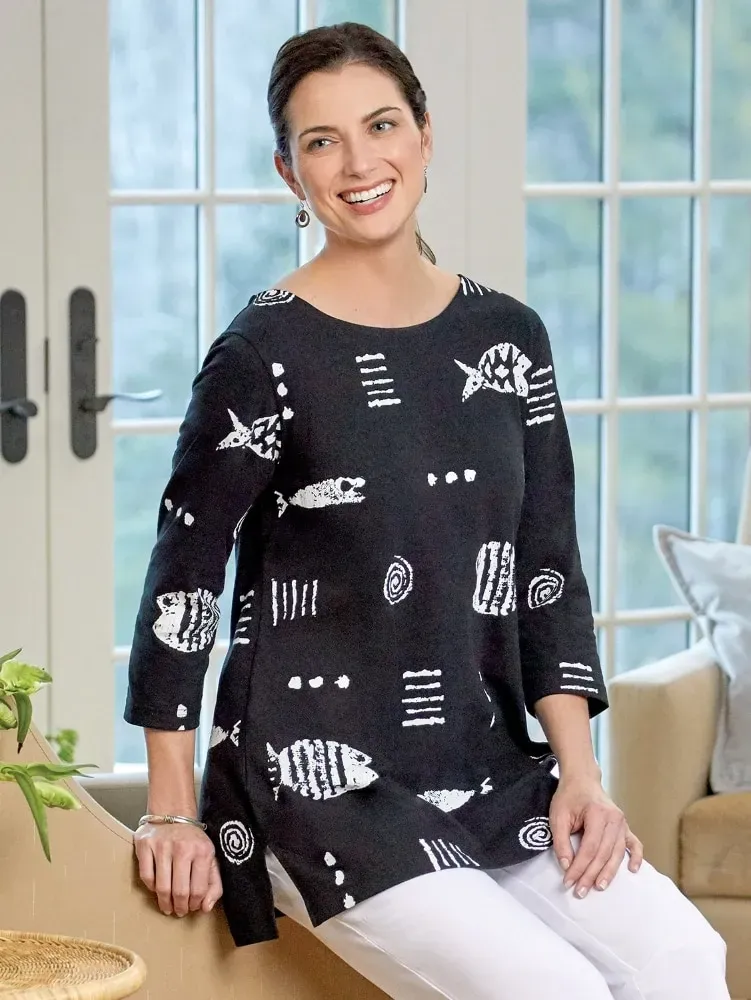 M.MAC Rock Fish Cotton Knit Scoop-Neck Tunic