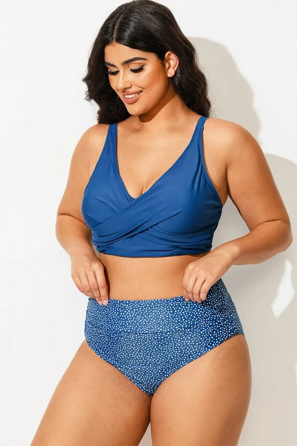 Blue Cross Front Wrap Mesh Bikini Top