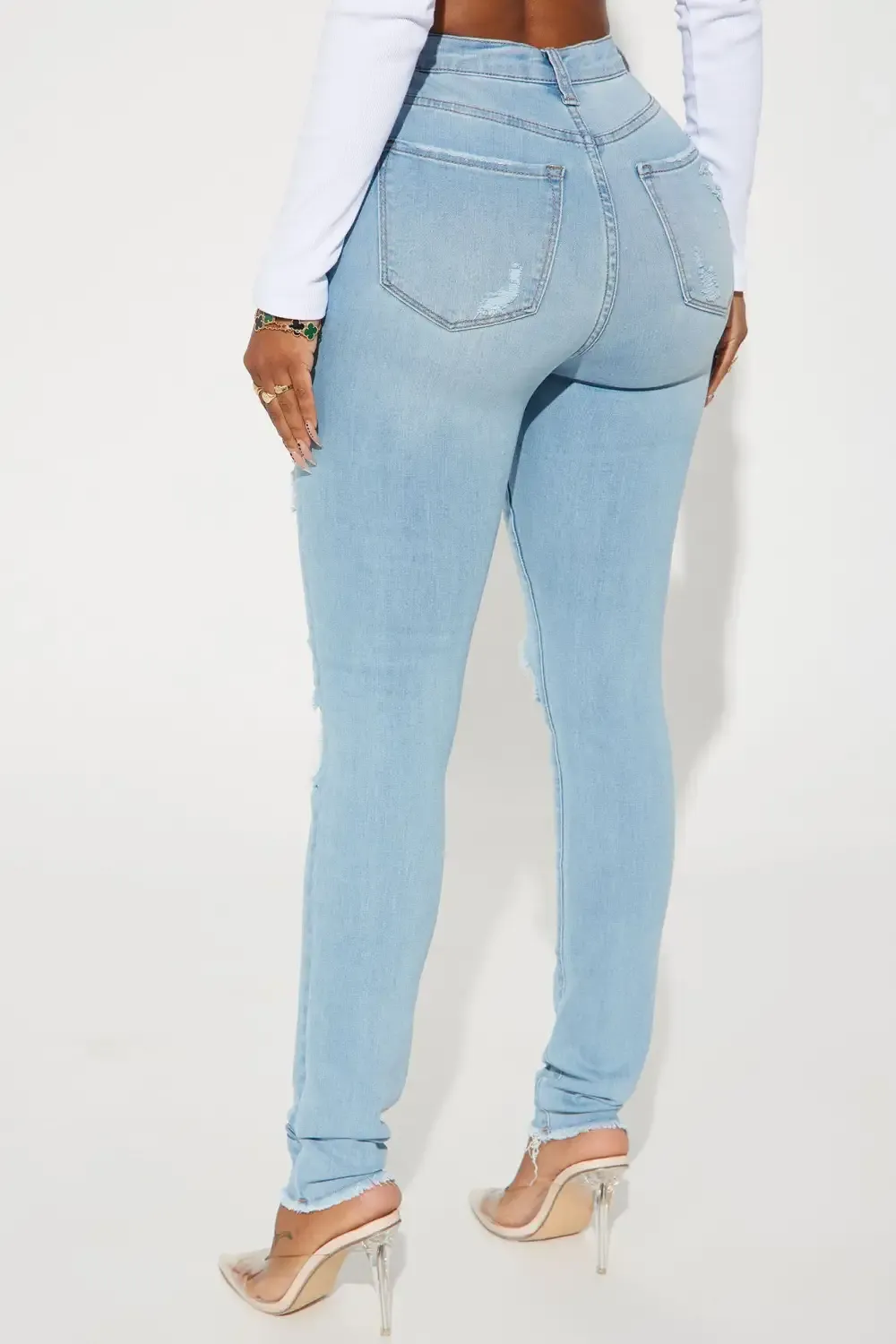 Stacey Super Stretch Ripped Skinny Jeans - Light Wash