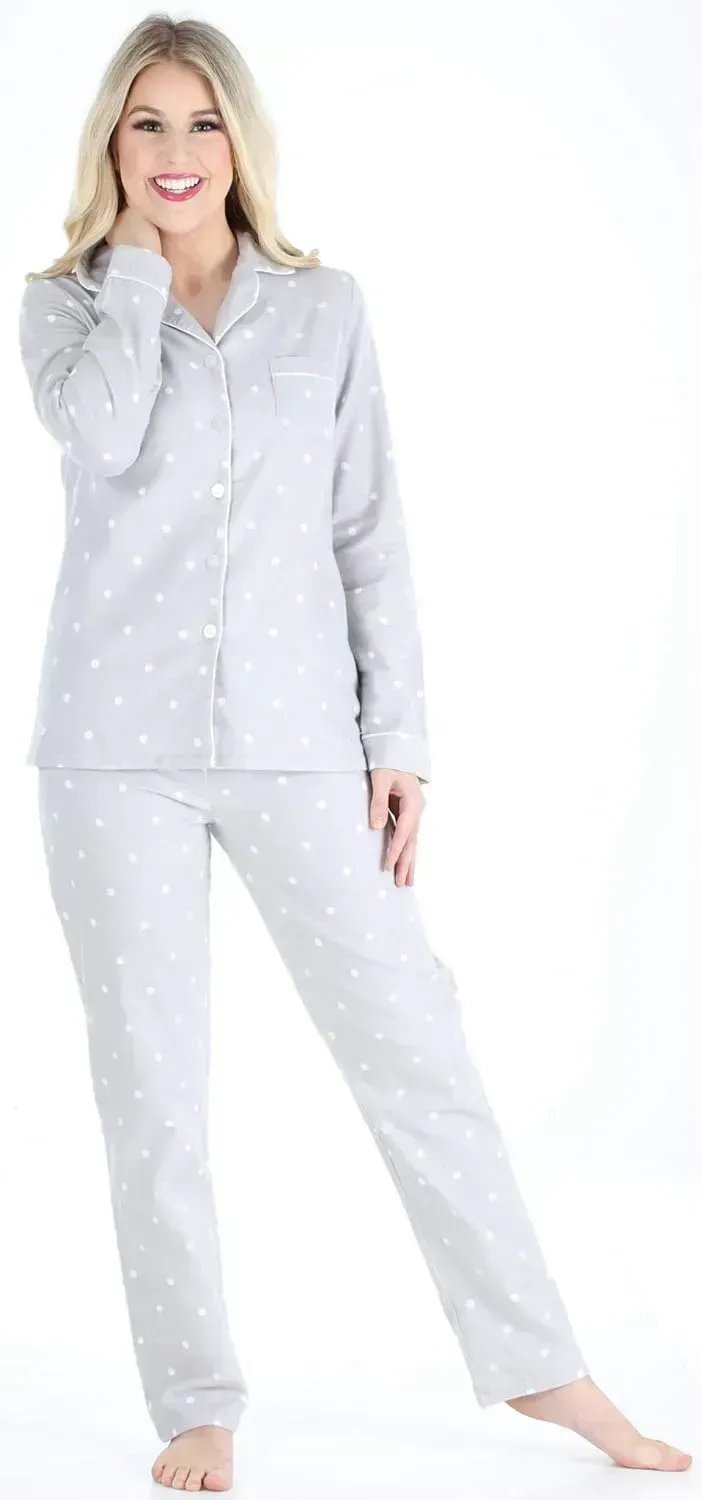 Women's Cotton Flannel Long Sleeve Button-Down Pajamas PJ Set