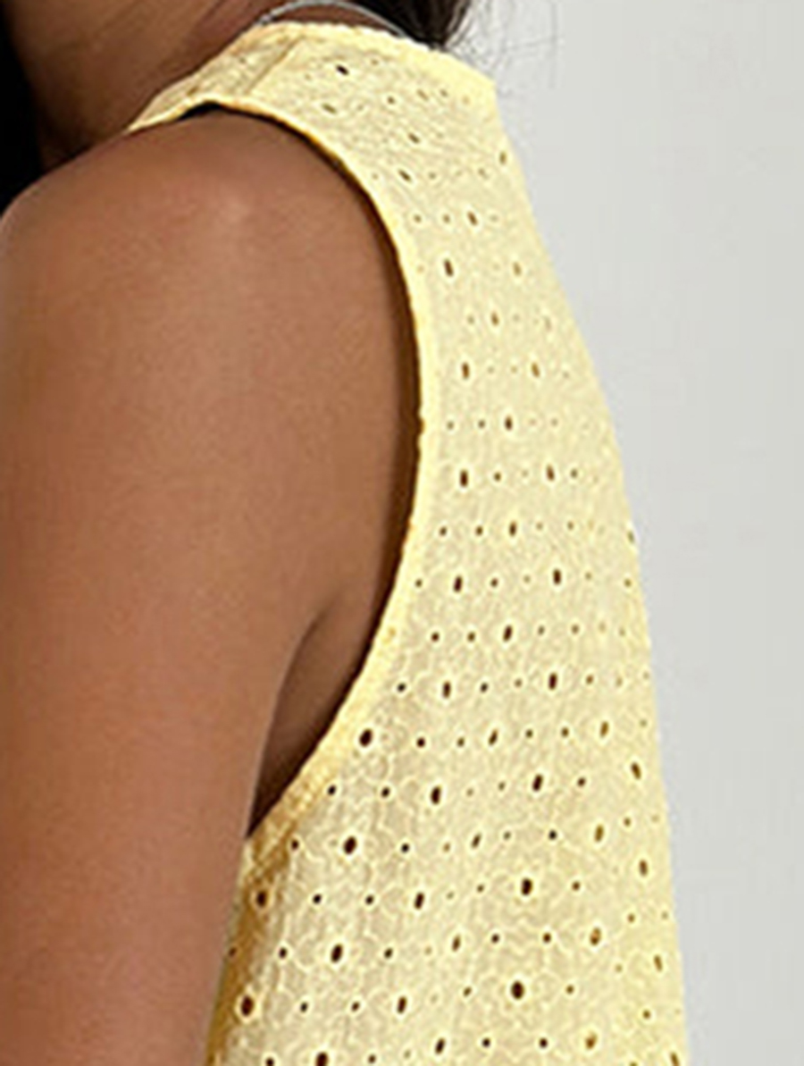 Broderie Yellow Tie Front Top