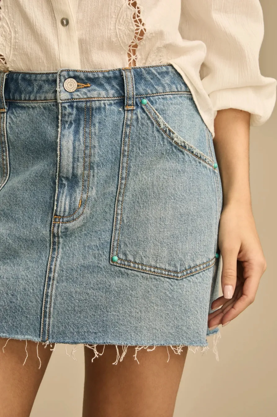 Gold Rush Denim Wester Midi Skirt