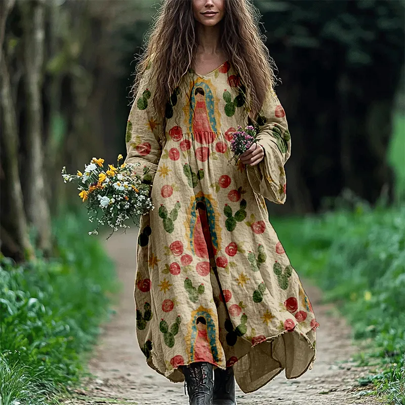Our Lady Of Guadalupe Desert Rose Linen Blend Maxi Dress