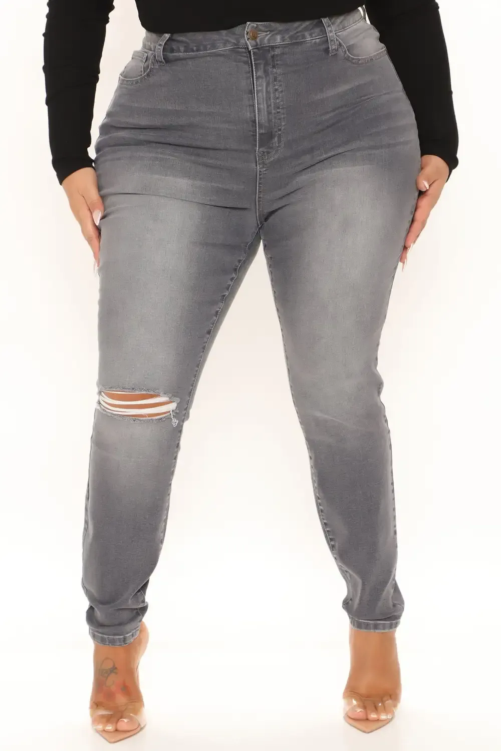 Going Out High Rise Stretch Skinny Jeans - Grey